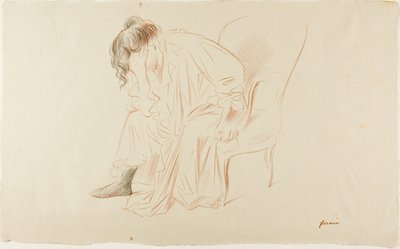 Siedząca kobieta z głową w prawej ręce autorstwa Jean Louis Forain
