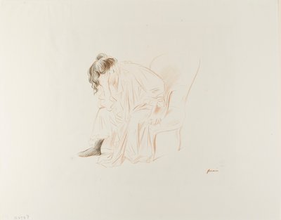 Siedząca kobieta z głową w prawej ręce autorstwa Jean-Louis Forain