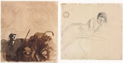 Żołnierz w okopie (recto) Leżąca kobieta (verso) autorstwa Jean Louis Forain