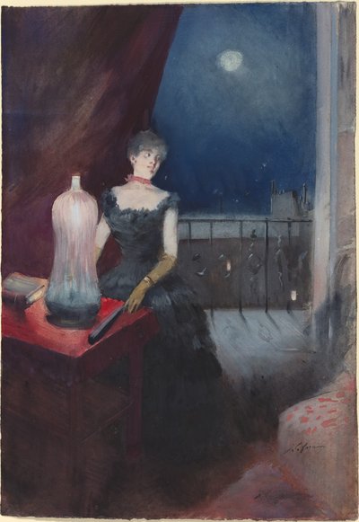 Stojąca kobieta z wachlarzem, prawdopodobnie 18801890. autorstwa Jean Louis Forain