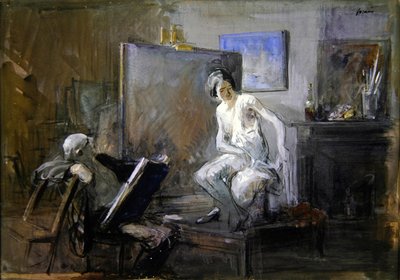 Malarz ze swoim modelem (kreda i gwasz) autorstwa Jean Louis Forain
