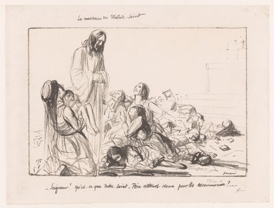 Kobiety w zbombardowanym kościele potępiają Chrystusa Le massacre du Vendredi-Saint (tytuł na obiekcie) autorstwa Jean Louis Forain