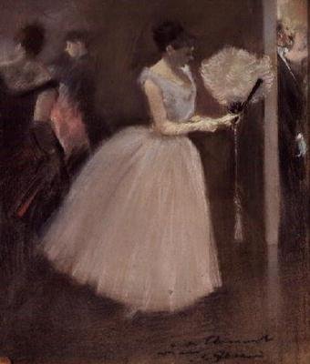 Kobieta w bieli z wachlarzem, ok. 1884 r. autorstwa Jean Louis Forain