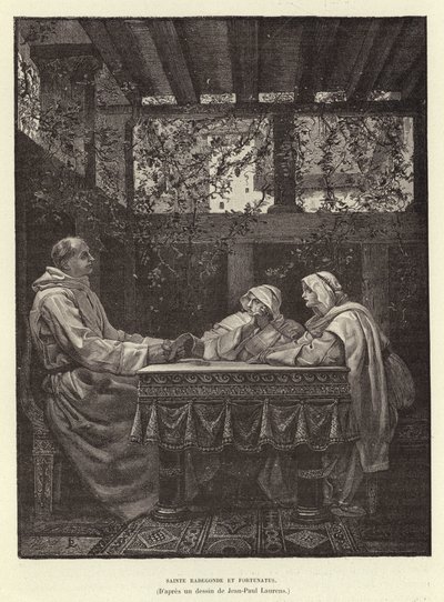 Sainte Radegonde i Fortunatus Św. Radegunda i poeta Venentius Fortunatus, VI w. (rycina) autorstwa Jean Louis Hamon