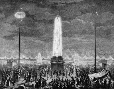 Rewolucja Francuska: Festiwale i iluminacje na Polach Elizejskich w Paryżu 18 lipca autorstwa Jean Louis II (after) Prieur