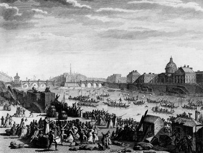 Rewolucja francuska: Święto wykonane na pamiątkę federacji: gra nad Sekwaną w Paryżu 18 lipca autorstwa Jean Louis II (after) Prieur