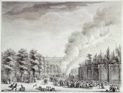 Rewolucja Francuska: „”Model papieża płonie w Palais-Royal, 6 kwietnia autorstwa Jean Louis the Younger Prieur