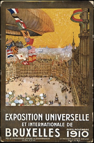 Wystawa światowa i międzynarodowa w Brukseli, plakat Jeana Malvaux. Chromolitografia autorstwa Jean Malvaux