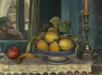 Martwa natura z owocami i świecznikiem, ok. 1920 (olej na płótnie) autorstwa Jean Marchand