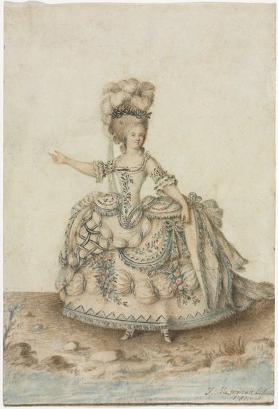 Studium kostiumowe dla śpiewaczki operowej, 1781. autorstwa Jean Michel Moreau le Jeune