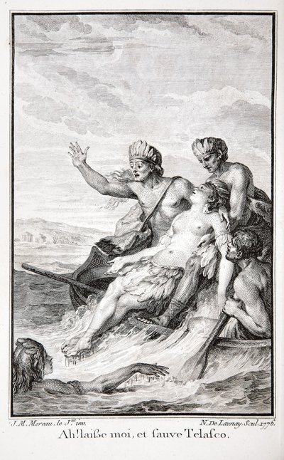 Ach! Zostaw mnie i uratuj Telasco!, ilustracja z „Inków, czyli zniszczenie imperium Peru” Jean-Francois Marmontel, sztychowana przez Nicolasa Delaunaya autorstwa Jean Michel the Younger (after) Moreau