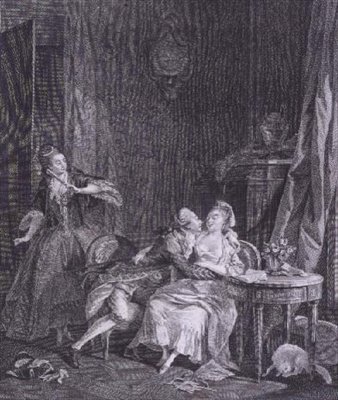 Niespodzianka (grawerunek) autorstwa Jean Michel the Younger (after) Moreau