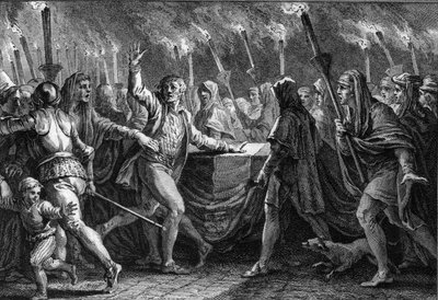 Clameur de haro na pogrzebie Wilhelma Zdobywcy (1027-1087) w opactwie Saint Etienne de Caen (Normandia) autorstwa Jean Michel the Younger Moreau