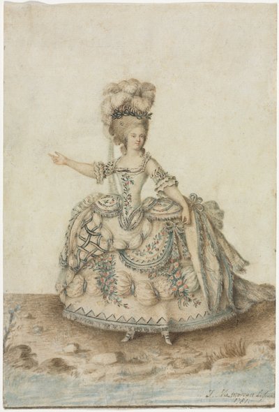 Studium kostiumu dla śpiewaczki operowej autorstwa Jean Michel the Younger Moreau