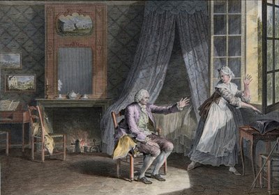 Ostatnie słowa Jeana Jacquesa Rousseau (1712-1778), genewskiego pisarza anglojęzycznego. Rycina z końca XVIII wieku, wg Moreau le Jeune Les Dernieres Paroles Jean-Jacques Rousseau wg Moreau, Jean-Michel autorstwa Jean Michel the Younger Moreau