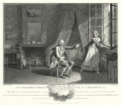 Ostatnie słowa Jean-Jacques Rousseau (rycina) autorstwa Jean Michel the Younger Moreau