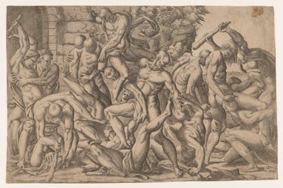 Walka nagich mężczyzn, 1535-55. autorstwa Jean Mignon