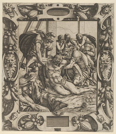 Osadzanie Krzyża, ok. godz. 1544. autorstwa Jean Mignon