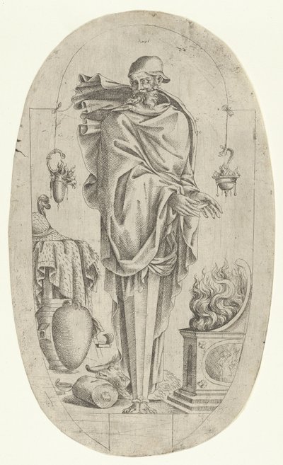 Termin w postaci starca ogrzewającego ręce, 1535-55. autorstwa Jean Mignon