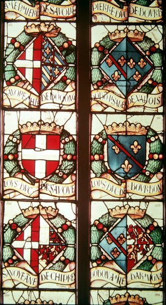 Herby heraldyczne związane z Philibertem Sabaudzkim, mężem darczyńcy, Małgorzaty Austriackiej autorstwa Jean Orquois Jean Brachon Antoine Noisin