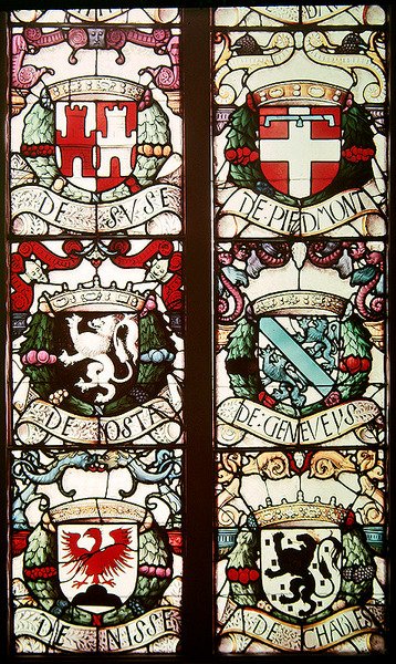 Herby heraldyczne związane z Philibertem Sabaudzkim, mężem darczyńcy, Małgorzaty Austriackiej autorstwa Jean Orquois Jean Brachon Antoine Noisin