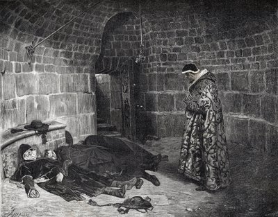 Zemsta papieża Urbana VI (1318-1389) - Zemsta papieża Urbana VI (torturuje i znika własnych kardynałów) - rycina Laurensa - autorstwa Jean Paul Laurens