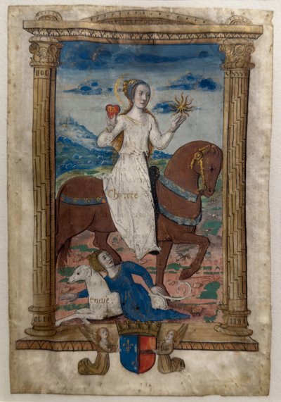 Dobroczynność i zazdrość. Les rondeaux des vertus, po 1515 (malowany i iluminowany pergamin) autorstwa Jean Pichore