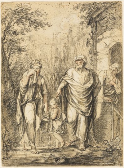 Abraham wypędza Hagar i Ismaela autorstwa Jean Pierre Antoine Tassaert