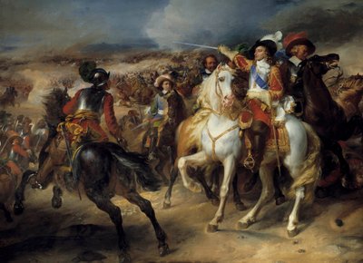 Wojna trzydziestoletnia (1618-1648): „” Ludwik II Burbon, książę Conde (Bourbon-Conde) (Grand Conde) (1621-1686) w bitwie pod Lens, 20 sierpnia 1648, zwycięstwo nad Hiszpanami dowodzonymi przez Arcyksiążę Leopold”” Reprezentacja Ludwika II Burbon, IV Pr autorstwa Jean Pierre Franque