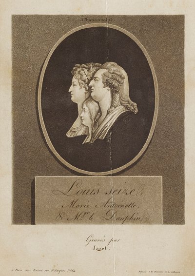 Louis Seize, Marie Antoinette i Mgr. le Dauphin autorstwa Jean Pierre Marie Jazet