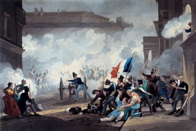 Rewolucja 1830: student Ecole Polytechnique chwycił kawałek armaty podczas zdobywania Palais-Royal 28 lipca autorstwa Jean Pierre Marie Jazet
