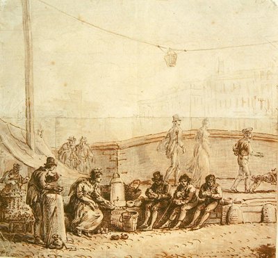 Sprzedawca kawy na Pont-Neuf, 1819 r. autorstwa Jean Pierre Norblin de La Gourdaine