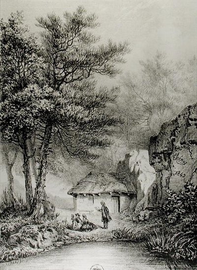 Jean-Jacques Rousseaus (1712-78) Kabina w Ermenonville, 1842 autorstwa Jean Pierre after Thenot