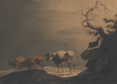 Krowy i koza w krajobrazie, 1774. autorstwa Jean Pillement.