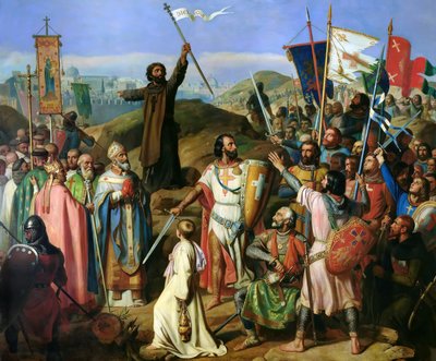 Bosa procesja krzyżowców wokół murów miejskich Jerozolimy, 14 lipca 1099 autorstwa Jean Victor Schnetz