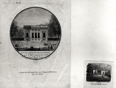 Widok pawilonu w Louveciennes wybudowanego przez Claude-Nicolasa Ledoux (1736-1806) dla Madame du Barry (wc na papierze) autorstwa Jean Testard