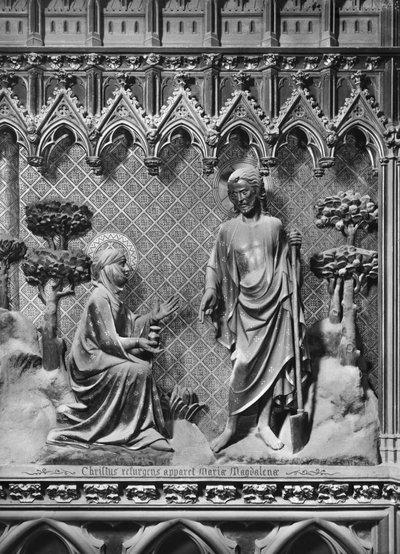 Katedra, wnętrze, parawan chóru, Jezus Chrystus ukazujący się Marii Magdalenie, ok. 1340-51 (kamień polichromowany) autorstwa Jean and Jean Le Boutellier Ravy