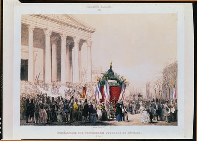 1848 оны 3-р сарын 4-ний өдөр Ла Мадленийн сүмд болсон 1848 оны 2-р сарын үймээний үеэр хохирогчдыг оршуулах ёслол. autorstwa Jean and Raunheim, Hermann Naissant