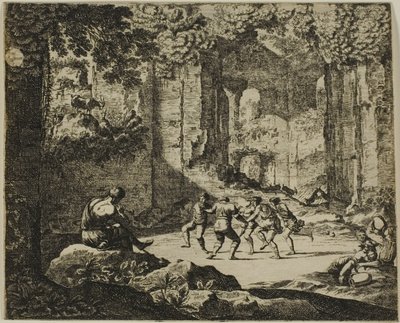 Taniec pasterzy w antycznych ruinach autorstwa Jean le Pautre