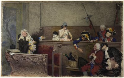 Próba Pierrota (akwarela i gwasz, nad grafitem, na kremowej desce) autorstwa Jean or Jehan Georges Vibert