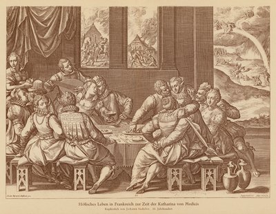 Życie na dworze francuskim w czasach Katarzyny Medycejskiej (rycina miedziana) autorstwa Jean or Johann Sadeler