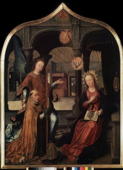 „Reprezentacja Zwiastowania z patronem Guillaume Brukseli” Panel centralny tryptyku Zwiastowania (Zwiastowanie). Obraz na drewnie Jeana Bellegambe Starszego (1470-1534) Sankt Petersburg, Ermitaż autorstwa Jean the Elder Bellegambe