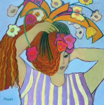 Kwiaty we włosach, 2003-04 (akryl na płótnie) autorstwa Jeanette Lassen