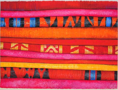 Marokańskie tkaniny 2, 2013 (gwasz na papierze) autorstwa Jeanne Maze