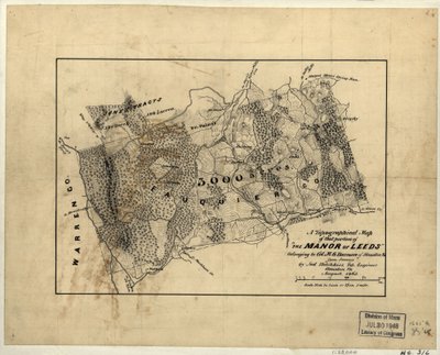 Mapa topograficzna części "The Manor of Leeds" należącej do pułkownika M.G. Harmana ze Staunton, Va. LOC 2005625200 autorstwa Jedediah Hotchkiss