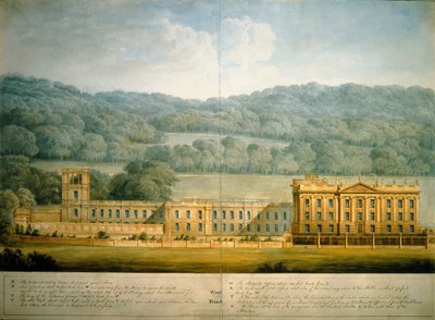 Zachodni front Chatsworth House (akwarela na papierze) autorstwa Jeffry Wyatville