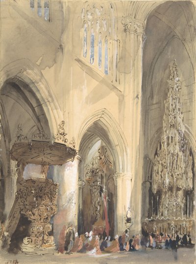 Wnętrze kościoła św. Jakuba, Louvain, 1807-54. autorstwa Jenaro Pérez Villaamil
