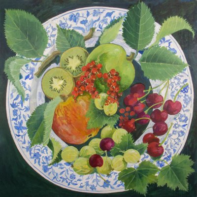Jabłka i winogrona, 2018 (akryl na płótnie) autorstwa Jennifer Abbott