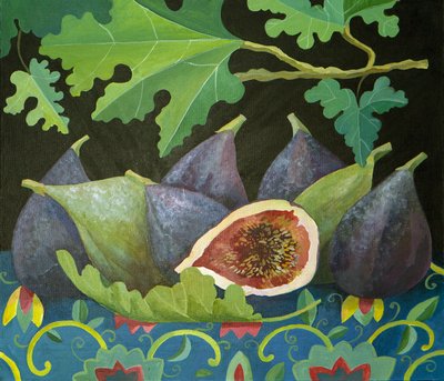 Figi na czarnym tle, 2014 (akryl na płótnie) autorstwa Jennifer Abbott