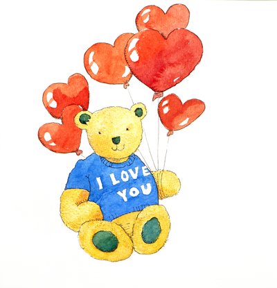 Kocham cię misiu - balon, 2011 (akwarela) autorstwa Jennifer Abbott